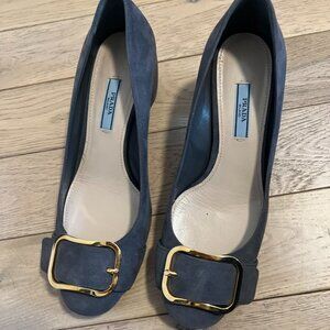 Prada Suede Pumps With Metal Buckle - Women's Size 38.5 IT / 8.5 US